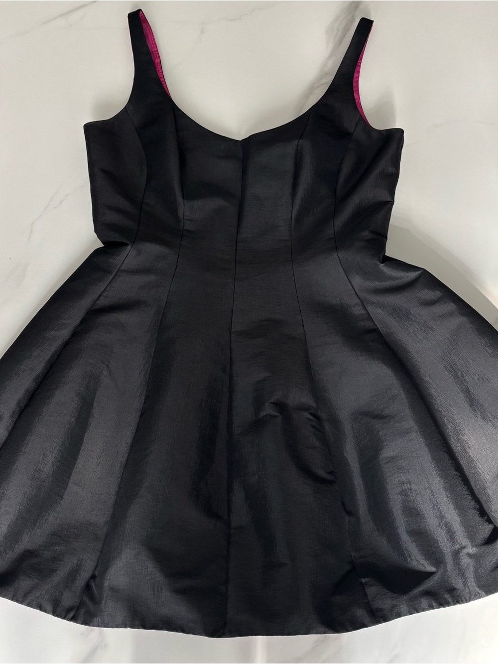 Betsy Adam Taffeta Black Dress with Hot Pink Lining and Gold Zip Accent Sz 14